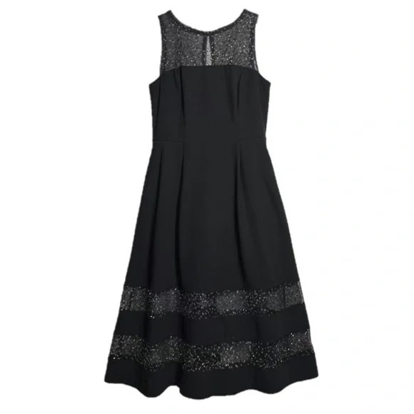 AIDAN MATTOX Lurex Dot Shadow Stripe Elegant Black Sleeveless Dress size 8 NWT